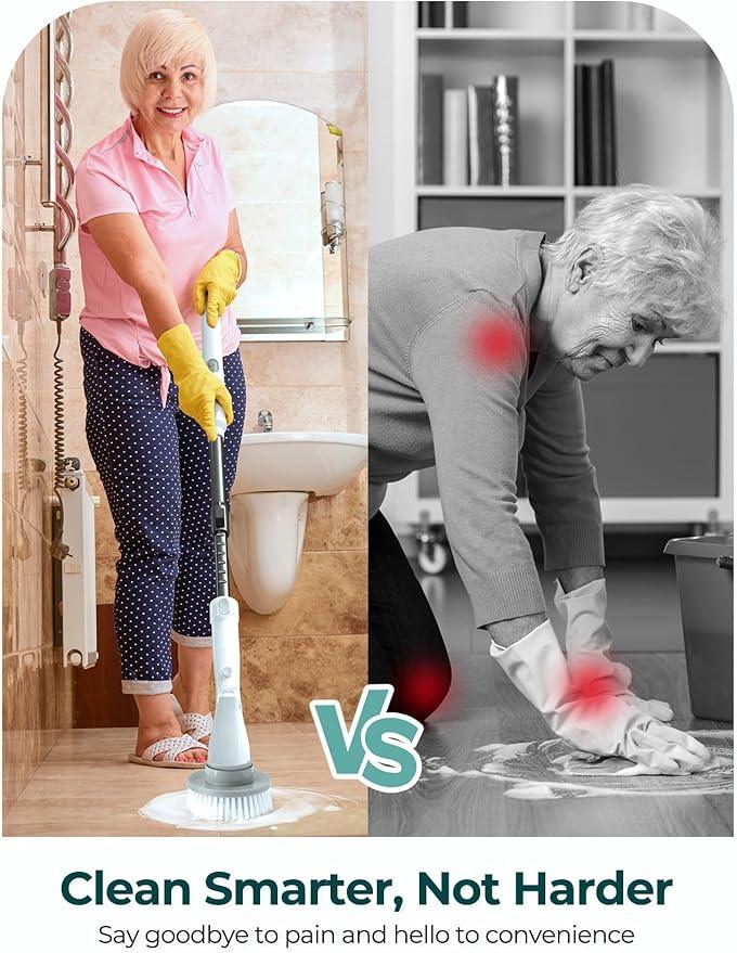 Sweepulire Electric Spin Scrubber for Cleaning, Shower Scrubber with Long Handle, 2 Spin Speeds, Bathroom Scrubber with 8 Replacement Heads, Bath Tub Cleaner Brush for Floor, Tub, Shower, Tile - NeatNest