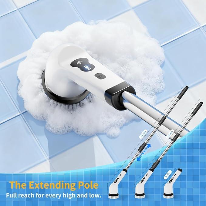 Electric Spin Scrubber, Ultimate Household Cleaning Brush with 90Min Runtime & 8 Heads & 2 Modes- 52in Electric Shower Scrubber Deep Clean for Bathroom Grout, Oven, Shower, Tile & Car, IPX6 Waterproof - NeatNest