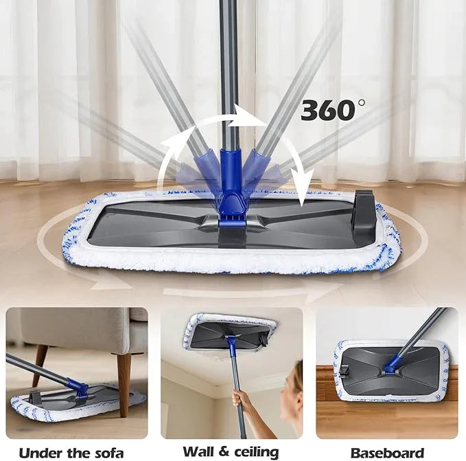 MASTERTOP Microfibre Flat Mop, Extended Wet Dry Large Floor Mop with 5 Reusable Pads & Telescopic Handle, Dust Mops for Laminate Wooden Hard Floor Vinyl Tile Floors Cleaning - Send 1 Cleaning Scraper - NeatNest