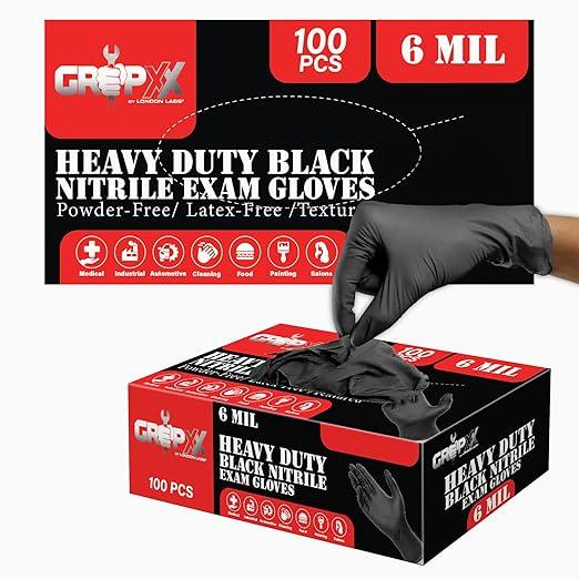 Heavy Duty 6 Mil Black Nitrile Gloves - Disposable, Latex & Powder Free | Mechanic, Food Prep & Tattoo | Rubber Gloves for Cooking, Cleaning & Household | Pack of (200) - NeatNest