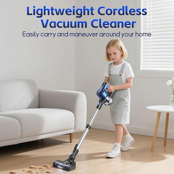 Cordless Vacuum Cleaner for Home, 45Kpa Lightweight Stick Vacuum with Powerful Suction, Rechargeable Battery Up to 50mins, Handheld Vacuum Cleaners for Carpets, Pet Hair, Hardwood Floors -Dark Blue - NeatNest