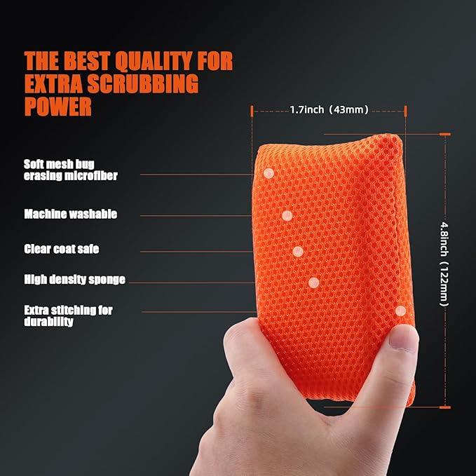 SPTA Mesh Bug Sponge, Bug Remover Car Wash Sponge for Cleaning Bugs and Tar, 4.8 inch by 3.2 inch, Cars Exterior - Ultra Soft Mesh Car Wash Sponges Non Scratch -10 Pack/Sets -WF020B10 - NeatNest