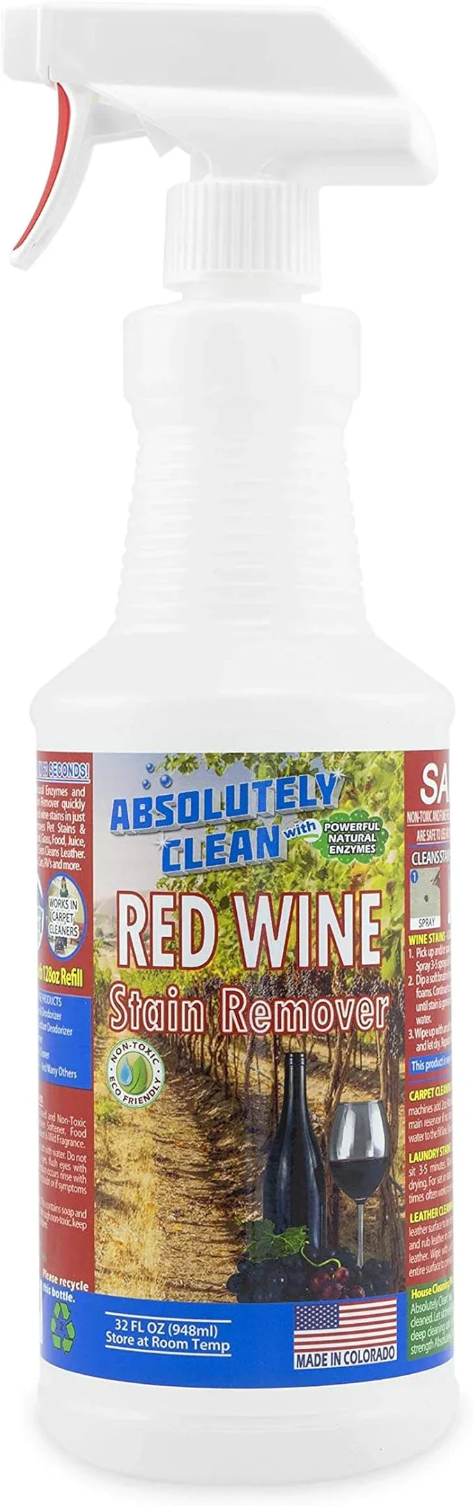 Amazing Red Wine Stain Remover – Natural Enzymes Eliminate Wine Stains Fast - Cleans Carpet, Upholstery, Clothing, Table Cloth & More - USA Made (32oz 2 Pack - NeatNest