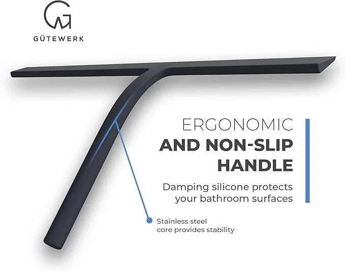 GÜTEWERK Shower Squeegee for Glass Doors, Silicone Window Squeegee, Bathroom and Glass Cleaning - Black - 15 Inch - NeatNest