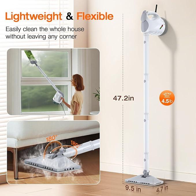 ScrubWiz 10-in-1 Steam Cleaner, Steam Mop & Detachable Handheld Steam Cleaner, 320ml Water Tank, 10s Fast Heating, Portable Steamer for Kitchen, Floor, Tiles, Home, BBQ, Ergonomic Handle, Bright White - NeatNest