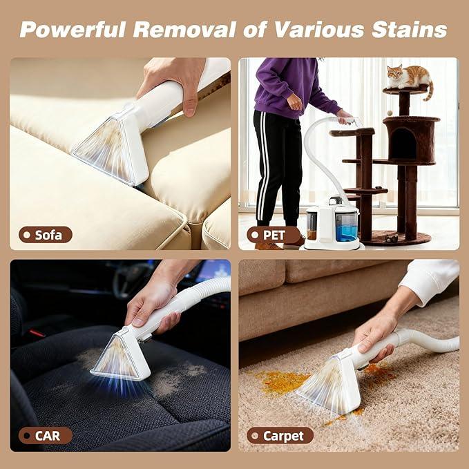 Coospider 18Kpa Portable Carpet Cleaner for Pets Powerful Suction Spot Upholstery Cleaner, Couch Cleaner Machine Deep Cleaner & Stain Remover for Dog Cat Bed, Furniture, Rug, Sofa, Car and Mattress - NeatNest