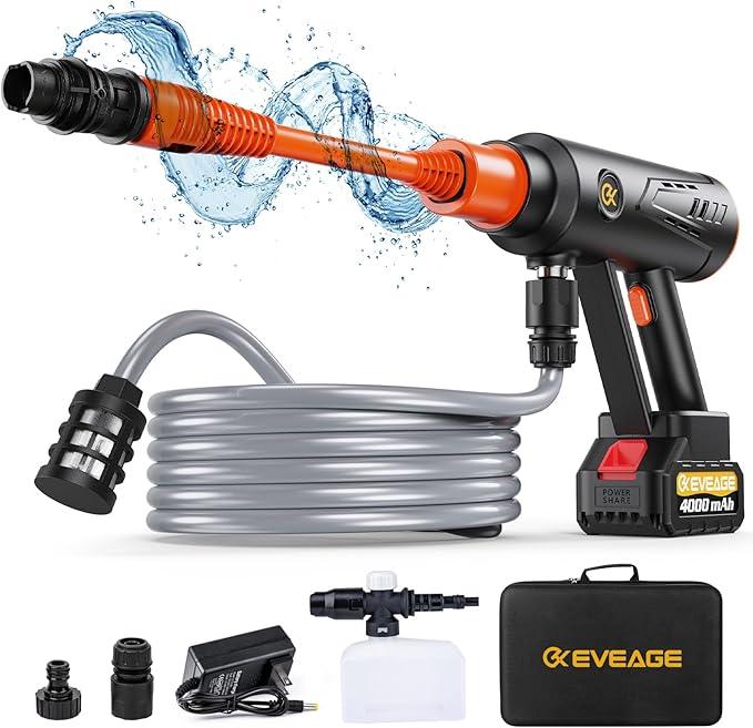 EVEAGE Q7 Cordless Power Pressure Washer, MAX 1000PSI, 2.5GPM Adjustment Portable Power Cleaner, Rechargeable Battery Powered Handheld High-Pressure Washer Gun for Car, Home/Floor Cleaning - NeatNest