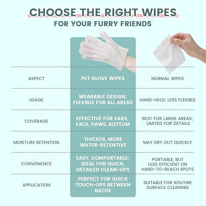 50 PCS Pet Glove Wipes for Paws and Butt Large Puppy Wipes for Dogs Face and Body Dog Wipes Cleaning Deodorizing Cat Wipes Cleaning Fur and Butt Doggie Wipes Doggy Wipes Bum Dog Ear Wipes - NeatNest
