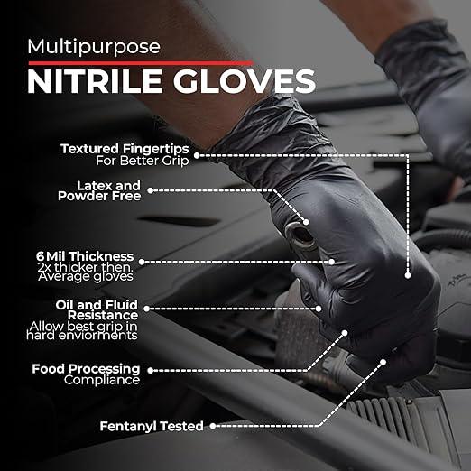 Heavy Duty 6 Mil Black Nitrile Gloves - Disposable, Latex & Powder Free | Mechanic, Food Prep & Tattoo | Rubber Gloves for Cooking, Cleaning & Household |Bulk Case of (1000) - NeatNest