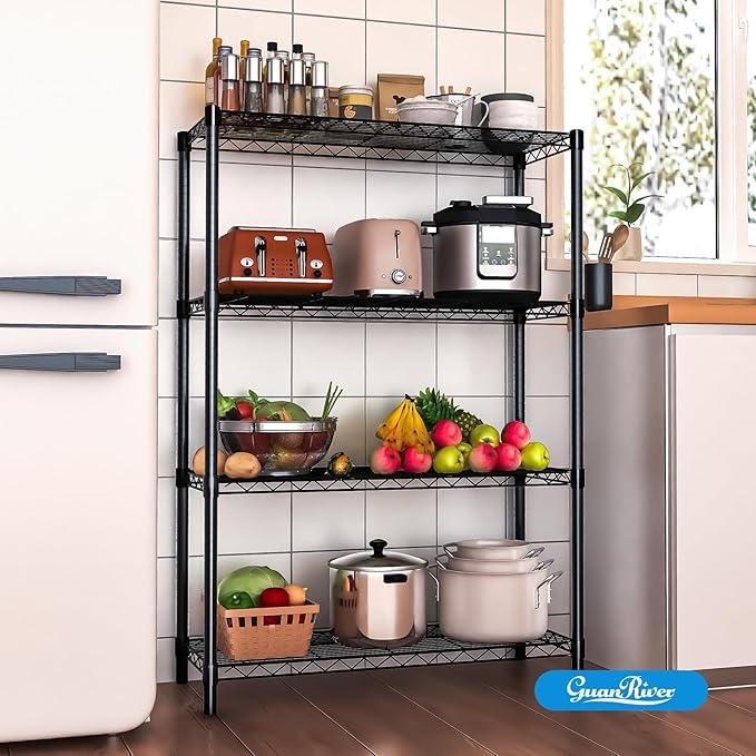 4-Shelf Adjustable Metal Shelf Wire Shelving Unit Storage Rack Display Shelf for Office,Kitchen,Bedroom,Bathroom,Laundry,Pantry Basement,Garage(Black,36" L x 14" W x 54" H) - NeatNest