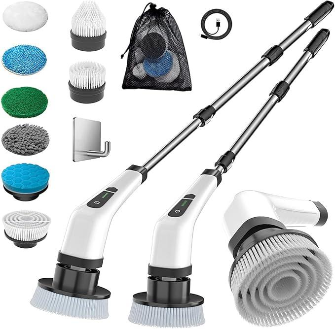 MGLSDeet Electric Spin Scrubber Scrub Brush, Rechargeable Cleaning Brush with 8 in 1 Replaceable Brush Heads, Cordless Power Spin Scrubber 90Mins for Bathroom Shower Bathtub Glass Car - NeatNest