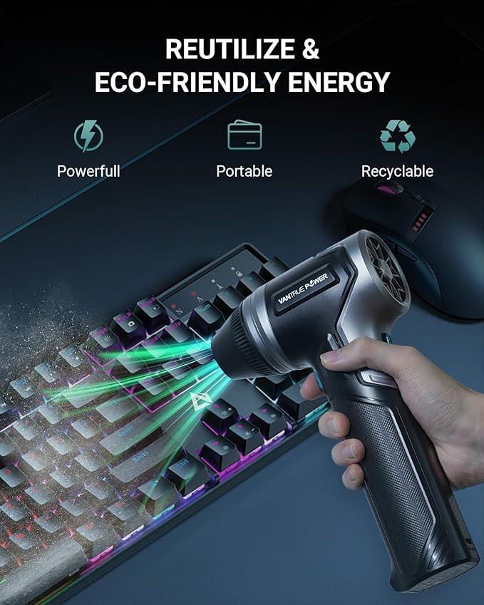 Electric Air Duster-（3 Times The Average Market Wind Force）, Super Power Cordless Duster, Rechargeable Brushless Motor Durable Blower, 3-Gear Adjustable for Keyboard, Car, House, Patio - NeatNest