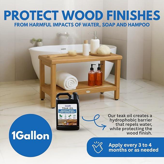 EcoDecors Loveable Teak Oil – 1 Gallon, Indoor and Outdoor Wood Protector, Marine-Grade, Plant-Based Formula, Deep-Penetrating Teak Treatment for Patio, Garden, Shower & Boat Wood Furniture - NeatNest
