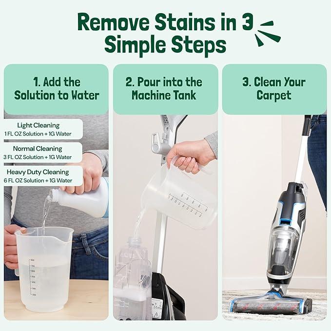 Sunny & Honey Carpet Cleaner Solution - 128 Fl Oz, Spring Mint Scent - Carpet Shampoo & Pet Stain Remover for Upholstery & Rugs, Works With Steam Cleaners - NeatNest
