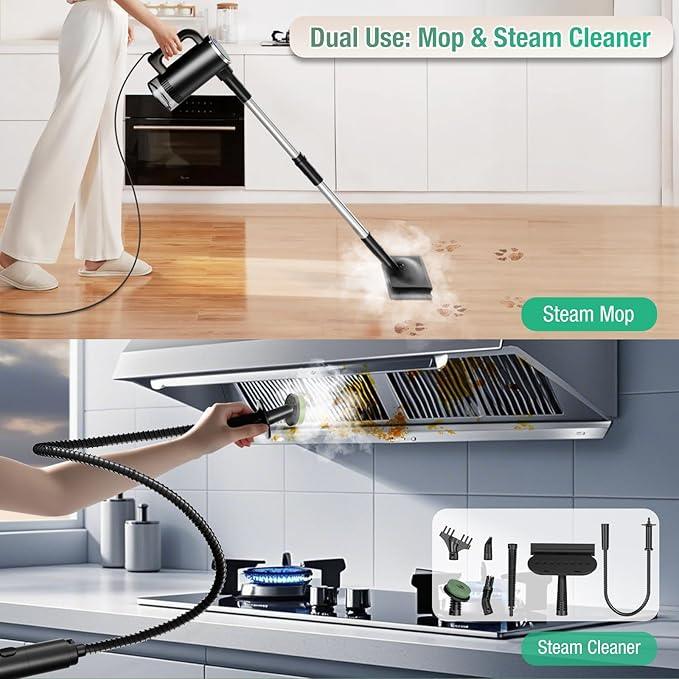 11-in-1 Steam Mop - Detachable Handheld Steam Cleaner with 380mL Tank, 260℉ Floor Steamer for Hardwood, Tile, Grout, Windows, Bath & Kitchen - 3-Level Steam Control, Multi-Purpose Floor Steam Cleaner - NeatNest