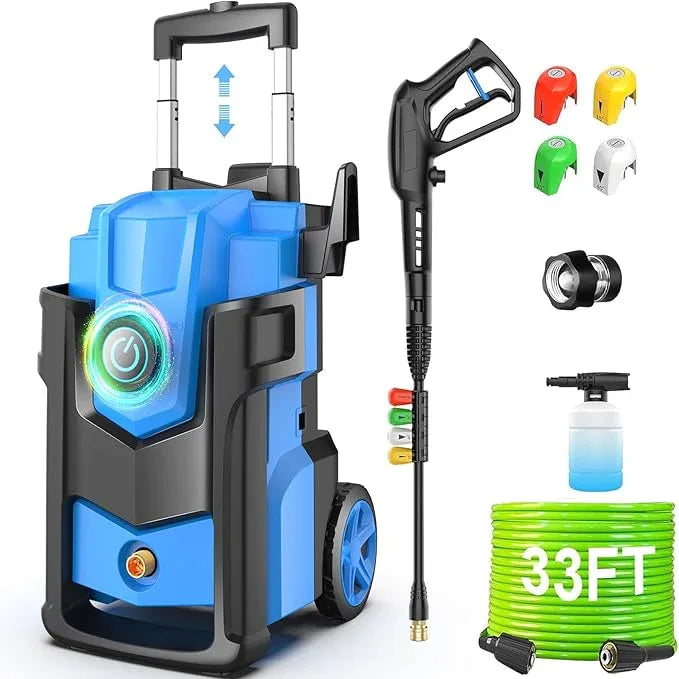 Pressure Cleaner, 5000 PSI 4.0 GPM Heavy Duty Power Cleaner, with 4 Nozzles,Foam Cannon,33FT Hose Reel and 500ml Soap Bottle for Home/Cars(Blue) - NeatNest