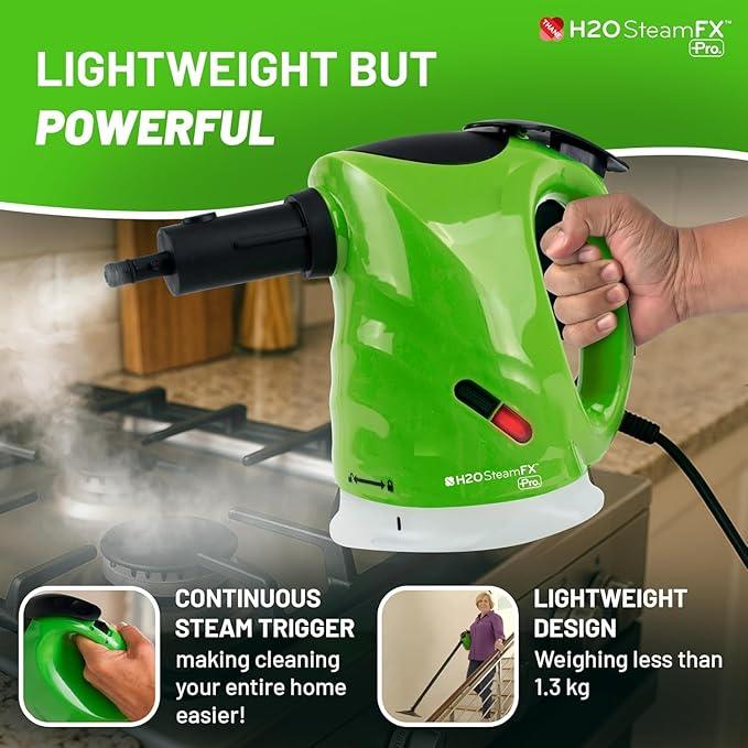 H2O SteamFX Pro Handheld Steam Cleaner with 12 Accessories – Multipurpose Steam Mop for Floors, Carpets, Upholstery, and Outdoor Surfaces, Ideal for Deep Home and Patio Cleaning - NeatNest