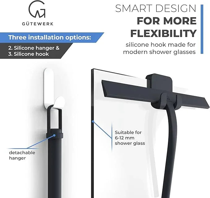 GÜTEWERK Shower Squeegee for Glass Doors, Silicone Window Squeegee, Bathroom and Glass Cleaning - Black - 11 Inch - NeatNest
