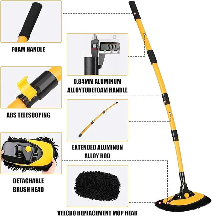 Car Wash Brush with Long Handle, 55 inch Car Wash Mop Car Wash Kit Mitt Retractable Bent Pole Car Wash Brush for Cars RV Truck Boat - NeatNest