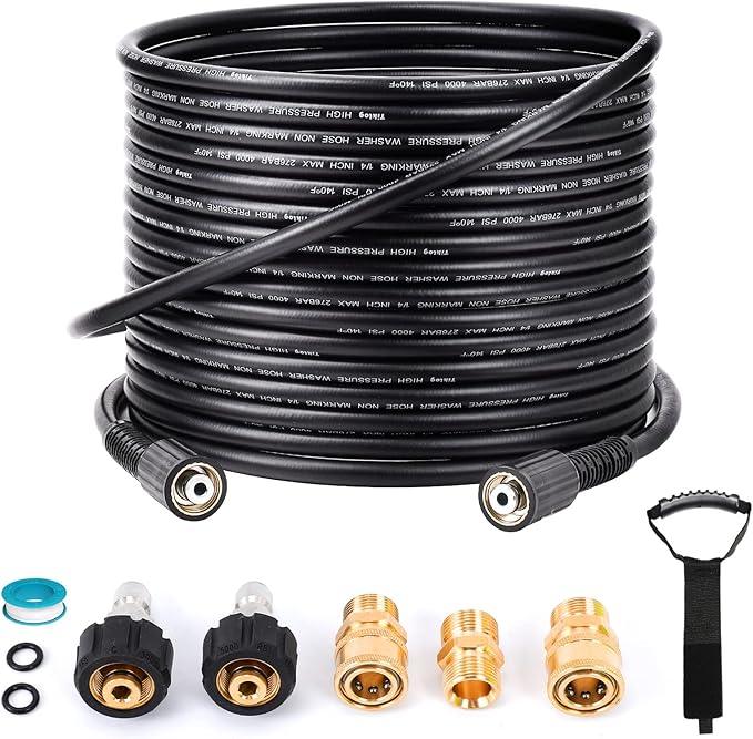 Pressure Washer Hose 50FT 1/4”, 4000 PSI Kink Resistant High Pressure Hose M22 14mm Thread, Flexible Extension Replacement Hose with 3/8 Quick Connect Adapters for Power Washing - NeatNest