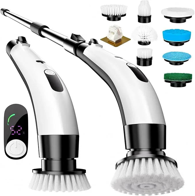 PUNOMO Electric Spin Scrubber, Cordless Waterproof Cleaning Brush with 8 Replaceable Brush Heads - 120Mins Work Time Adjustable Long Handle 2 Speeds 360 Power Scrubber for Bathroom Shower Kitchen Car - NeatNest