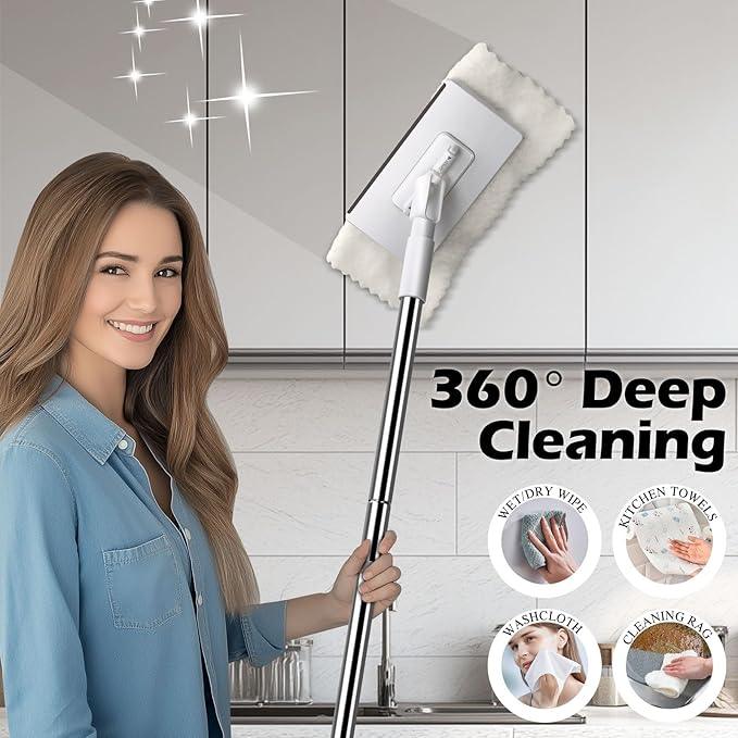 Mini Sweeper Mop,Masthome Reusable Clamp Mop with Short Stainless Steel Handle,1 Second Installation,Flat Dust Mops for House Wall,Bathroom, Windows, Corners, Includes 1 Sweeping Cloth - NeatNest