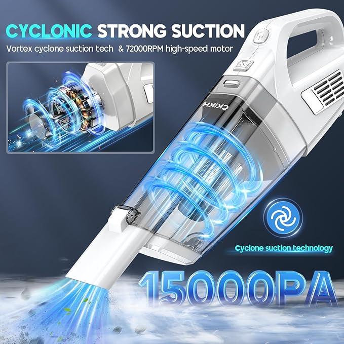 Handheld Vacuum Cordless, 15000PA Strong Suction Hand Held Car Vacuum Cleaner Portable with Multi-Nozzles & Washable Filter, Lightweight Dust Busters Rechargeable for Home, Car, Office, Pets - NeatNest