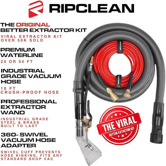 [RIPCLEAN] ORIGINAL Betterextractor Hose Kit Extractor Universal Attachment for Shop Vacuum | Use for Carpet, Rugs, CarS, Upholstery, Stairs, Mattresses | Stainless Steel Hand Tool (25Ft Waterline) - NeatNest
