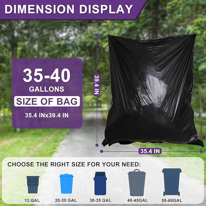 35-40 Gallon Black Trash Bags 120 Count - 35" x 40" Large Garbage Bags, 30+ Gallon Strong Trash Can Liners for Home, Commercial Use,Yard Waste, Bulk - NeatNest
