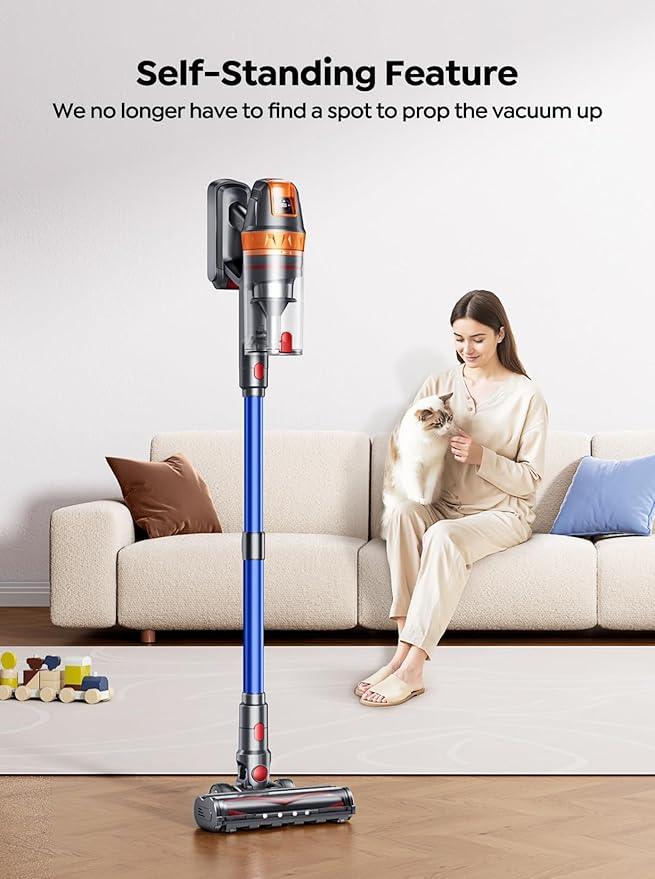 Cordless Vacuum Cleaner, 600W with Extra Mattress Cleaning Tool, 45KPA Stick Vacuum Cleaners for Home 60 Mins Runtime, Self-Standing, Wall Mount Charging, Rechargeable Vacuum for Floor Carpet Pet Hair - NeatNest
