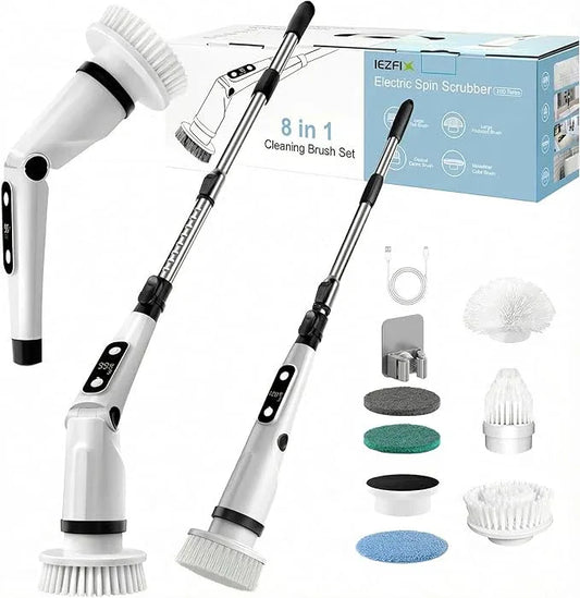 IEZFIX Electric Spin Scrubber, Bathroom Cleaning Brush, Shower Scrubber with Long Handle Adjustable, Cordless Cleaner Brush for Bathtub Kitchen Wall Household Cleaning Helper - NeatNest