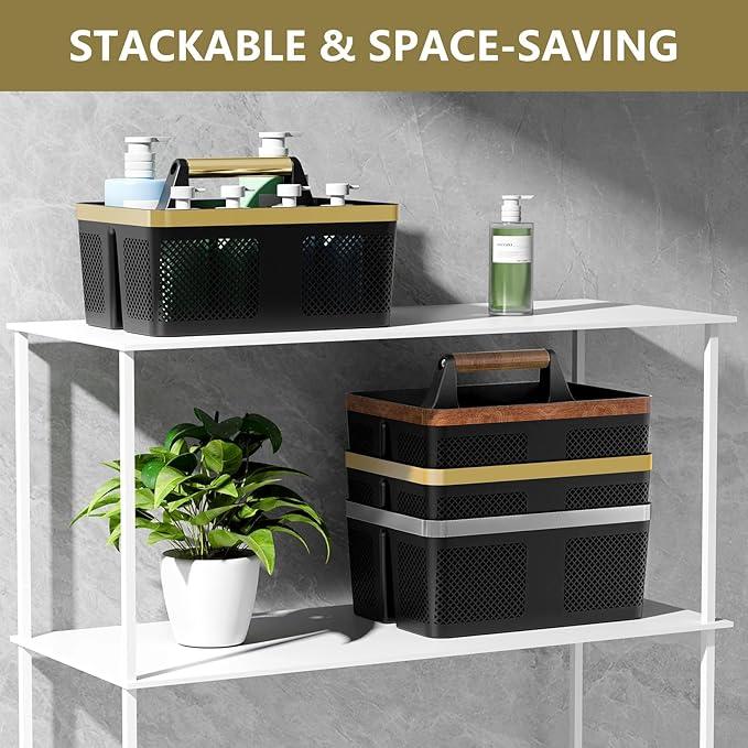 Shower Caddy Dorm Men: Plastic Bathroom Caddy Organizer with Handle and Holes, Bath Caddy for College Dorm, Portable Shower Basket Tote for Toiletry, Travel, GYM, Camp Essentials Black/Gold - NeatNest