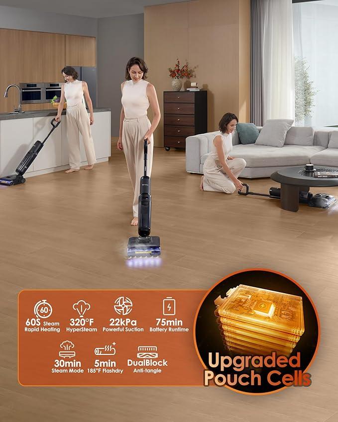 Tineco Floor One S7 Stretch Steam Cordless Wet Dry Vacuum Steam Mop All-in-One, 320℉ HyperSteam, 180° Lay-Flat, Anti-Tangle Design, FlashDry Self-Cleaning, Up to 75 Min Runtime - NeatNest