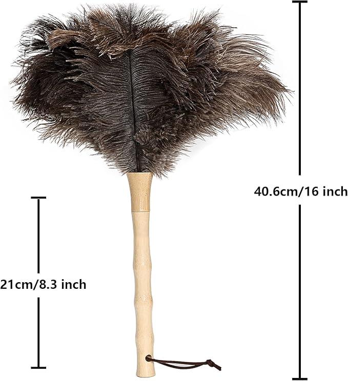 Ostrich Feather Duster 16 inch Fluffy Natural Genuine Ostrich Feathers with Wooden Handle and Eco-Friendly Reusable Handheld Ostrich Feather Duster for Cleaning Supplies(5PCS) - NeatNest