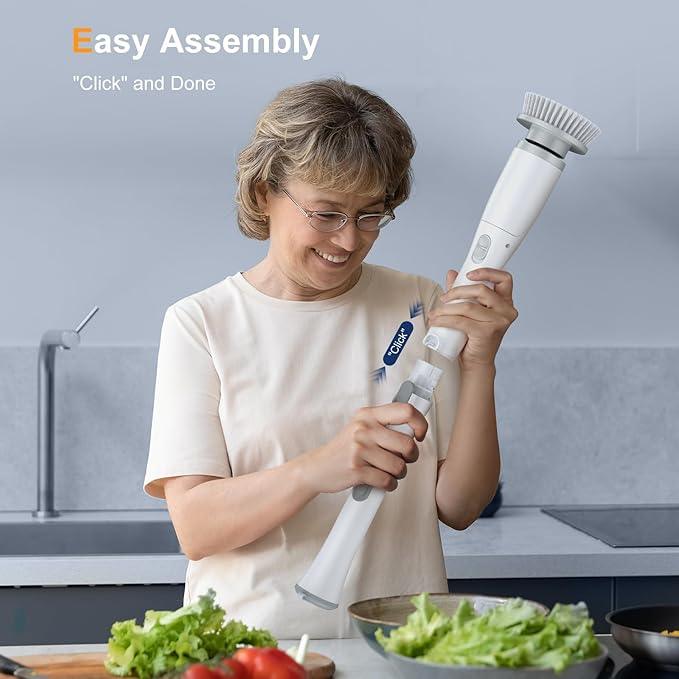 LABIGO Electric Spin Scrubber LA2 Pro, Shower Power Cleaning Brush with Display and 4 Replaceable Heads,2 Adjustable speeds, 3 Extension Handle, for Bathroom Floor Tile - NeatNest
