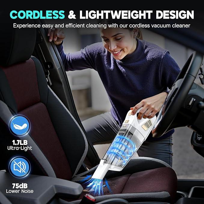 Handheld Vacuum Cordless, 15000PA Strong Suction Hand Held Car Vacuum Cleaner Portable with Multi-Nozzles & Washable Filter, Lightweight Dust Busters Rechargeable for Home, Car, Office, Pets - NeatNest