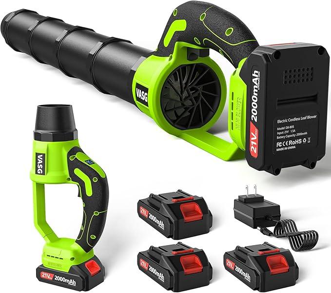 VASG Leaf Blower Cordless, 3 x 21V Batteries & Fast Charger Set, Variable Speed Mode, Lightweight Handheld Electric Leaf Blower for Lawn Care, Yard, Garden, Patio & Outdoor Cleanup - NeatNest