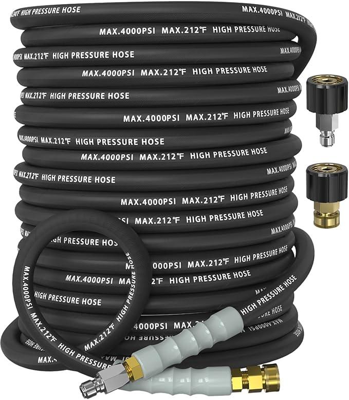 Pressure Washer Hose 100FT 4000 PSI, Kink Resistant Steel Braided Layer & NonMarking Rubber for Hot/Cold Water, High Power Washer Hose With 3/8 Inch Quick Connect & M22 Fitting, Black - NeatNest