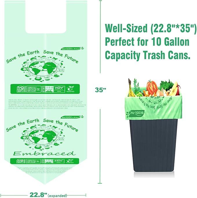 Compostable 13 Gallon Trash Bags, Tall Kitchen Garbage Bags with Handle, Sturdy Biodegradable Compost Bags, 100 Count, US BPI Certified - NeatNest