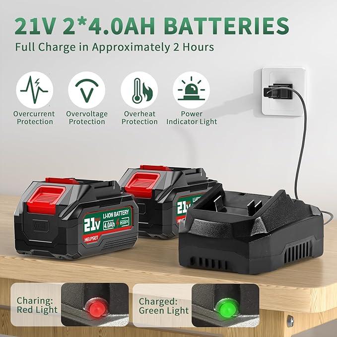 Cordless Leaf Blower with 2×4.0Ah Batteries and Charger, 980,000 RPM, Lightweight Handheld Design, 21V Powerful Blower with Adjustable Speed for Patio, Lawn Cleaning - NeatNest