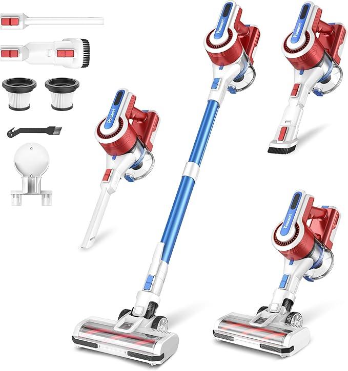 Cordless Vacuum Cleaner for Home, 45Kpa Lightweight Stick Vacuum with Powerful Suction, Rechargeable Battery Up to 50mins, Handheld Vacuum Cleaners for Hardwood Floors, Carpets, Pet Hair - Red - NeatNest