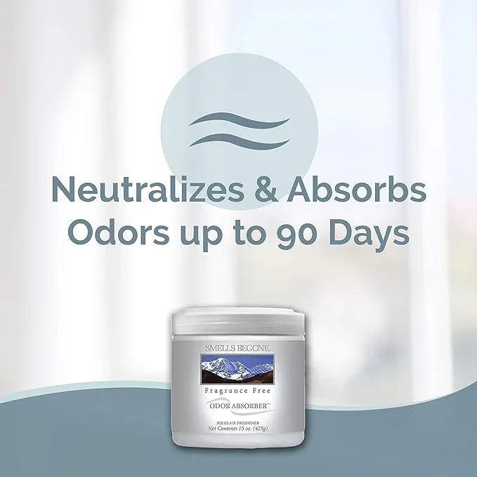 SMELLS BEGONE 15oz Gel Odor Eliminator - Absorb & Remove Tough Odors in Pet Areas, Bathrooms, Basements, Garage, Cars, RVs & Boats - Eliminate Odors Quickly (Fragrance Free, 2-Pack) - NeatNest