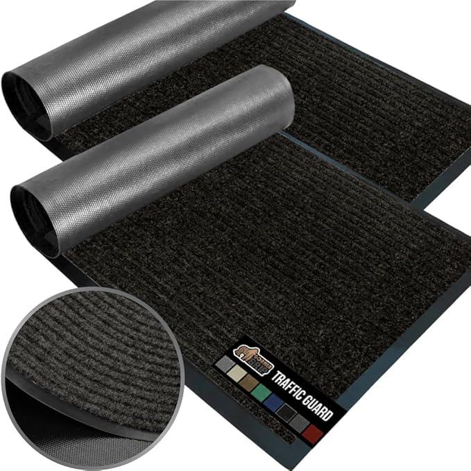 GORILLA GRIP Waterproof Traffic Guard Door Mat, 2 Pack Heavy Duty Entryway Mats, Strong Rubber Back Commercial Utility Rugs for Office Hallway, Garage Floor and Home, Low Profile Carpet, 29x17, Black - NeatNest