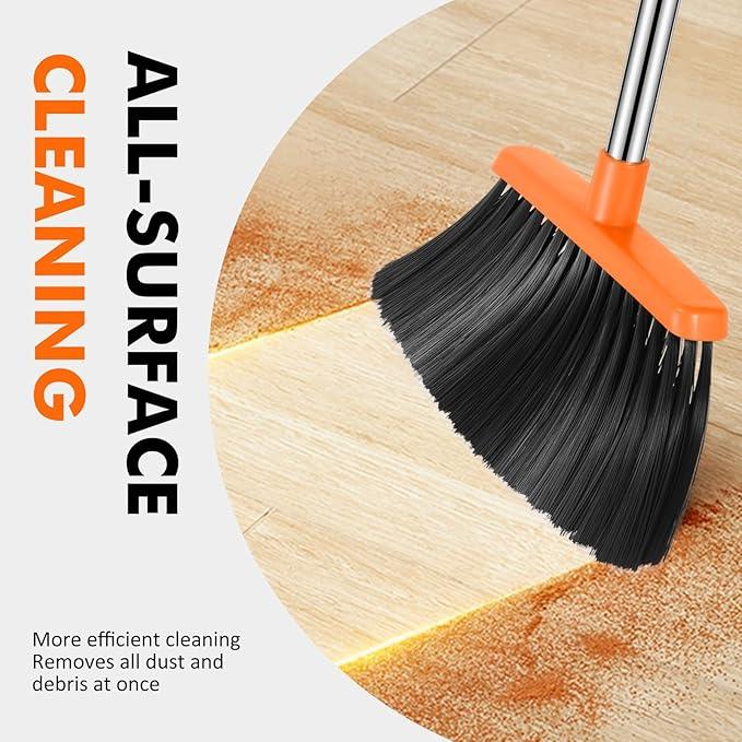 NACENA Heavy Duty Broom, 55 Inch Long Handle Outdoor Large Angle Brooms, Commercial Broom for Sweeping Indoor, for Home Garage Kitchen Office Courtyard Lobby Patio Lawn Concrete, 2 Pack (Grey&Orange) - NeatNest