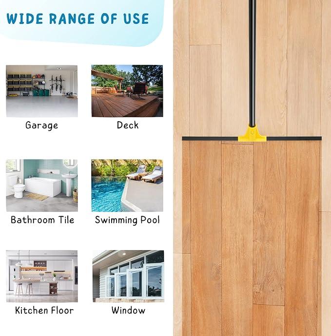 Floor Squeegee for Concrete and Tile Cleaning, 24'' Rubber Wiper Broom, Large Heavy Duty Water Scraper with 60'' Long Handle for Garage, Deck, Bathroom, Shower Glass, Window - NeatNest
