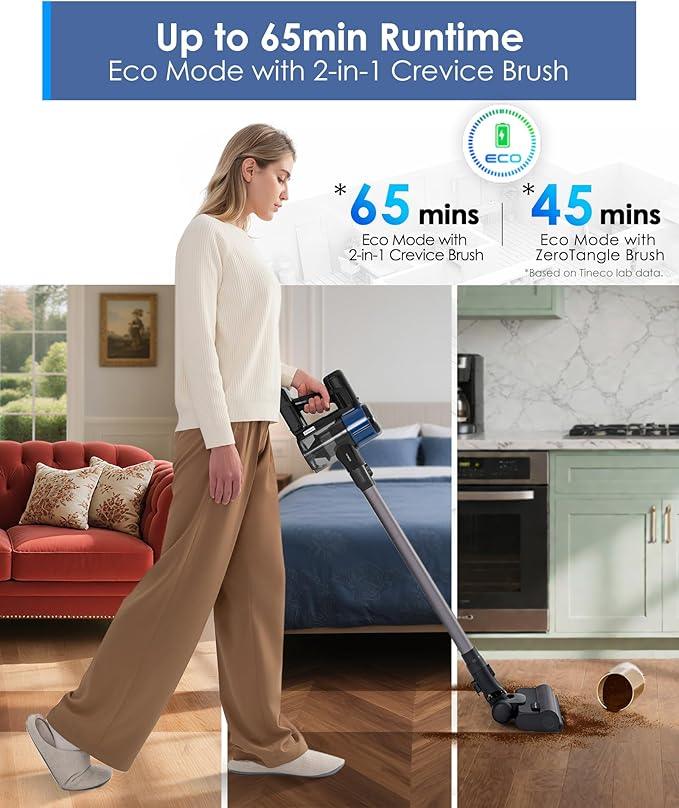 Tineco Pure ONE S30 Cordless Vacuum Cleaner, 150AW Powerful Suction, Zero Tangle Brush, Up to 65min Runtime, 6-Stage HEPA Filtration, PureCyclone Technology Stick Vacuum with Wall Mount Dock - NeatNest