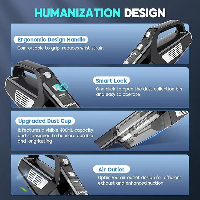 Handheld Vacuum Cordless, 15000PA Strong Suction Hand Held Car Vacuum Cleaner Portable with Multi-Nozzles & Washable Filter, Lightweight Dust Busters Rechargeable for Home, Car, Office, Pets - NeatNest