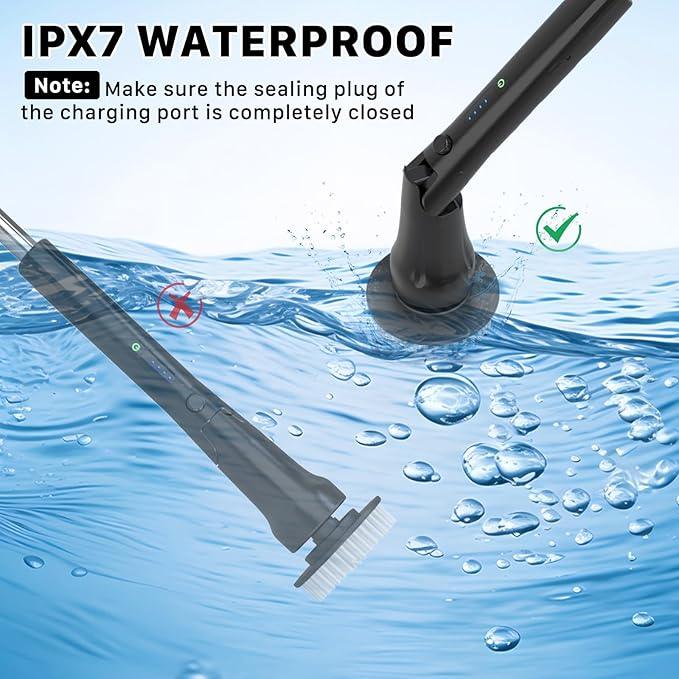 Electric Spin Scrubber, Hillyfe Bathroom Scrubber Electric with 7 Replaceable Brush Heads, IPX7 Waterproof,300/400 RPM, 3 Adjustable Length,Scrubber Brush Electric for Bathtub Floor,Black - NeatNest