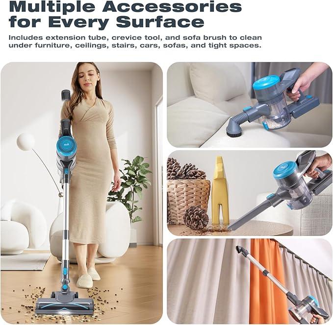 HAUSMEISTER VoltVac Go Cordless Vacuum Cleaner for Home Pet Hair, 30000PA for Carpets Hard Floors, 50Min Portable Handheld Rechargeable Vacuum, 2 HEPA Filters, Lightweight - NeatNest