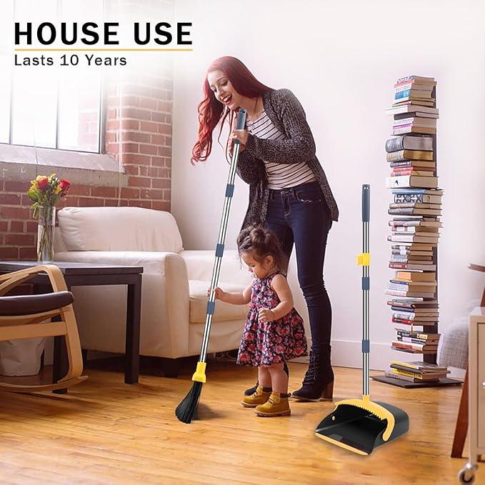 2-Pack is More economical，Upgraded Broom and Dustpan， with 52" Long Handle, Dustpan Teeth with self-Cleaning Function, Indoor and Outdoor Sweeping, Perfect for Home Office - NeatNest
